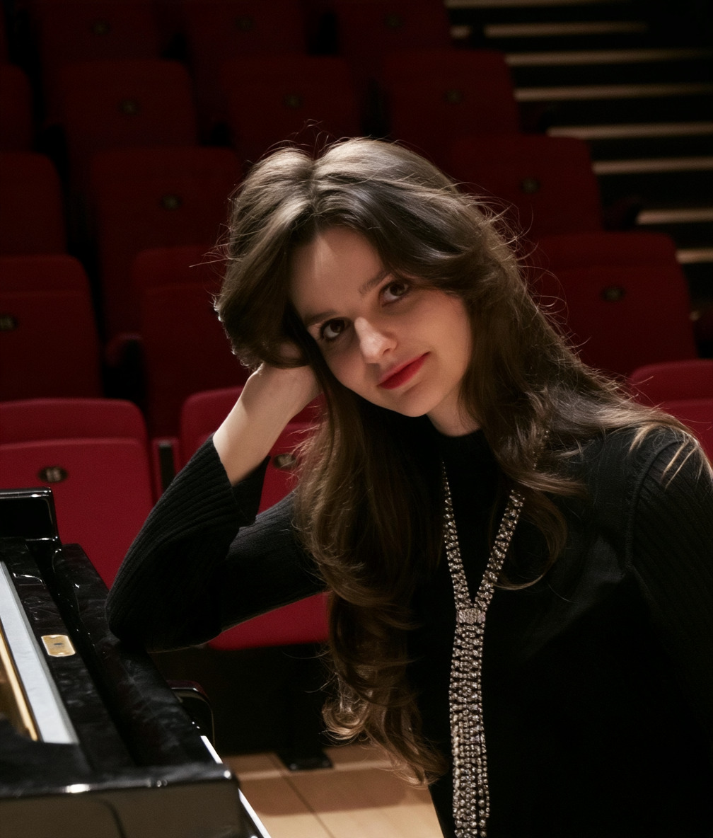 Anna smiling while playing the piano